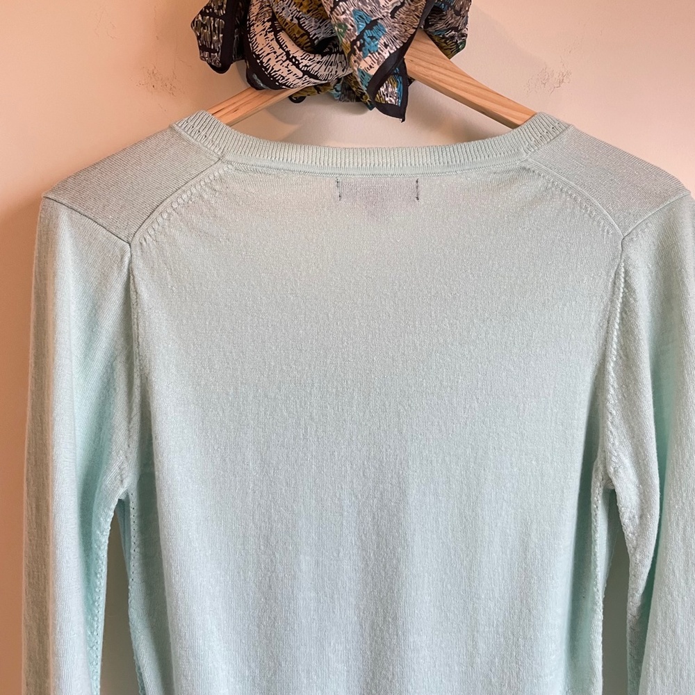 Banana Republic Womens Light Turquoise Merino Wool V-Neck Sweater, Size M - Picture 11 of 15